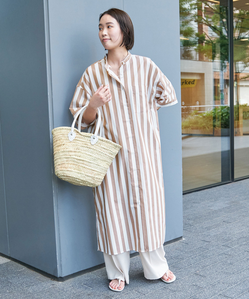 B.C STOCK（ベーセーストック）の「ストライプバンドカラーシャツ