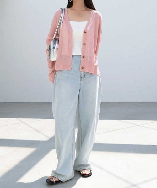 試着のみ 25SS overE UVカットシアー カーディガン 96 ピンク ピンクピンクピンク PINK PINK PINK UVカットシアーカーディガン