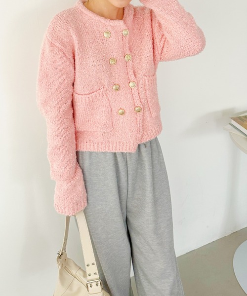 セットアップ トップス ダブルボタン ワイドパンツ ニット 全2色 リネンミックス素材の2タックゆったりワイドパンツ】｜MELROSE