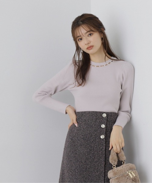 PROPORTION BODY DRESSING（プロポーションボディドレッシング）の「パールネックリブニット / 1213270018（ニット/セーター・レディース・ピンク/ブラック/グレー・SMALL/MEDIUM）」の2枚目の写真