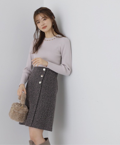 PROPORTION BODY DRESSING（プロポーションボディドレッシング）の「パールネックリブニット / 1213270018（ニット/セーター・レディース・ピンク/ブラック/グレー・SMALL/MEDIUM）」の10枚目の写真