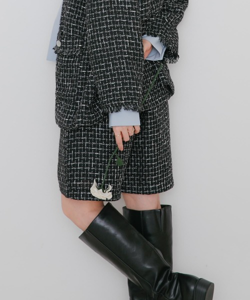 HEYUMM(ヘユム)の「ツィードバミューダパンツ(その他パンツ・レディース・ブラック/オフホワイト・MEDIUM/SMALL)」の3枚目の写真