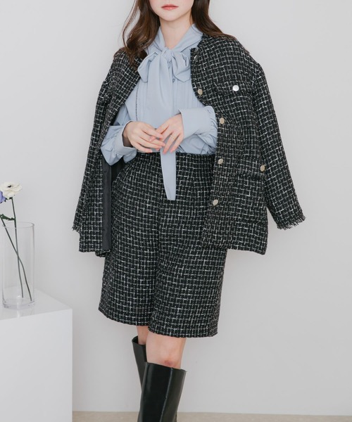 HEYUMM(ヘユム)の「ツィードバミューダパンツ(その他パンツ・レディース・ブラック/オフホワイト・MEDIUM/SMALL)」の6枚目の写真