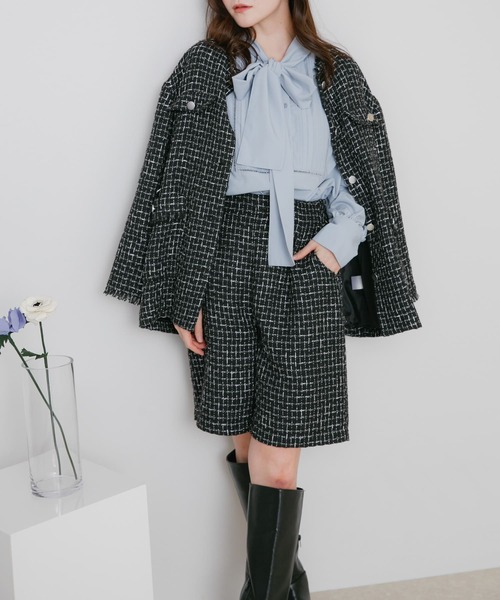 HEYUMM(ヘユム)の「ツィードバミューダパンツ(その他パンツ・レディース・ブラック/オフホワイト・MEDIUM/SMALL)」の7枚目の写真