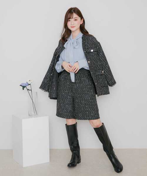 HEYUMM(ヘユム)の「ツィードバミューダパンツ(その他パンツ・レディース・ブラック/オフホワイト・MEDIUM/SMALL)」の9枚目の写真