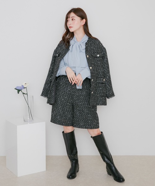 HEYUMM(ヘユム)の「ツィードバミューダパンツ(その他パンツ・レディース・ブラック/オフホワイト・MEDIUM/SMALL)」の10枚目の写真