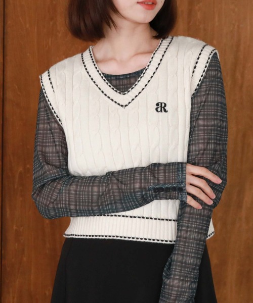 archives(アルシーヴ)の「チェックチュールTOPS(Tシャツ/カットソー・レディース・ブラウン/チャコールグレー/ブラック・MEDIUM)」の1枚目の写真