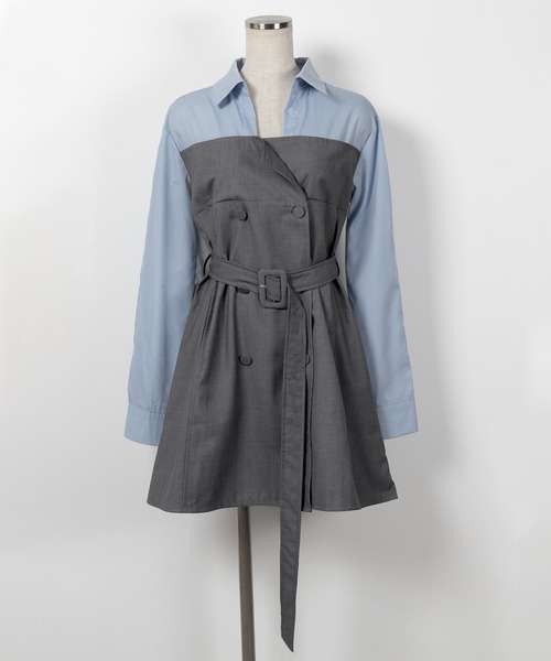 me+em select（ミームセレクト）の「※※【 ２color 】バイカラーシャツドッキングトレンチミニワンピース（ワンピース・レディース・グレー/ベージュ・FREE）」の21枚目の写真