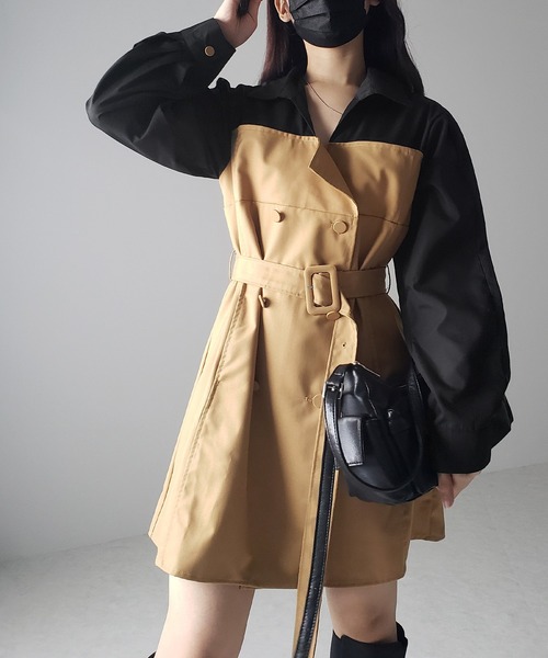 me+em select（ミームセレクト）の「※※【 ２color 】バイカラーシャツドッキングトレンチミニワンピース（ワンピース・レディース・グレー/ベージュ・FREE）」の12枚目の写真