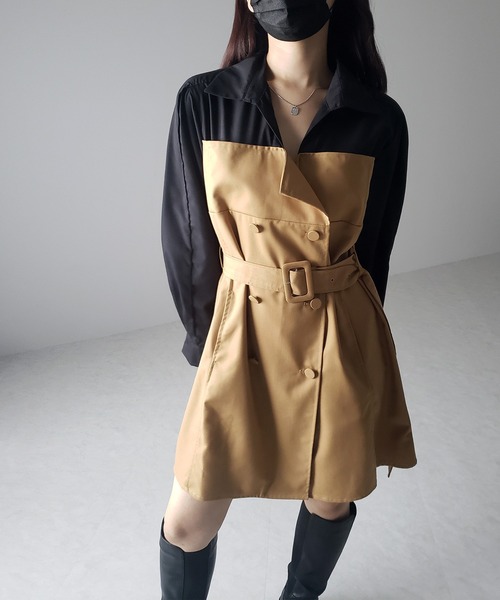 me+em select（ミームセレクト）の「※※【 ２color 】バイカラーシャツドッキングトレンチミニワンピース（ワンピース・レディース・グレー/ベージュ・FREE）」の19枚目の写真