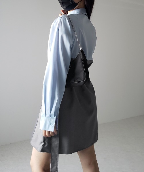 me+em select（ミームセレクト）の「※※【 ２color 】バイカラーシャツドッキングトレンチミニワンピース（ワンピース・レディース・グレー/ベージュ・FREE）」の6枚目の写真