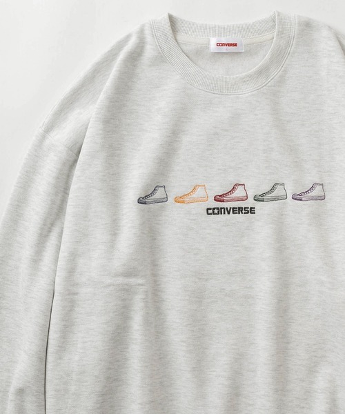 CONVERSE(コンバース)の「【CONVERSE/コンバース】ALL STAR 5シューズ カラフル刺繍デザイン ワイドシルエット 裏起毛スウェット/トレーナー(スウェット・レディース・ブラック/ライトピンク/ダークグリーン/アッシュグレー・M/L/XL)」の2枚目の写真