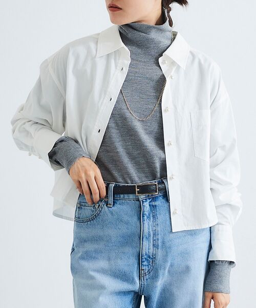 le.coeur blanc（ルクールブラン）の「クロップドパールボタンシャツ（シャツ/ブラウス・レディース・カーキオリーブ/オフホワイト/ダークグレー・38）」の16枚目の写真