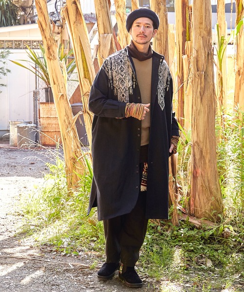 チャイハネ(チャイハネ)の「【チャイハネ】ニートスバンドカラーMEN'Sロングシャツ(シャツ/ブラウス・メンズ・ベージュ/ブラウン/ブラック・FREE)」の6枚目の写真