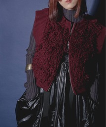 Ezick | 2way shaggy switch loop yarn ジップショートベスト(ベスト)