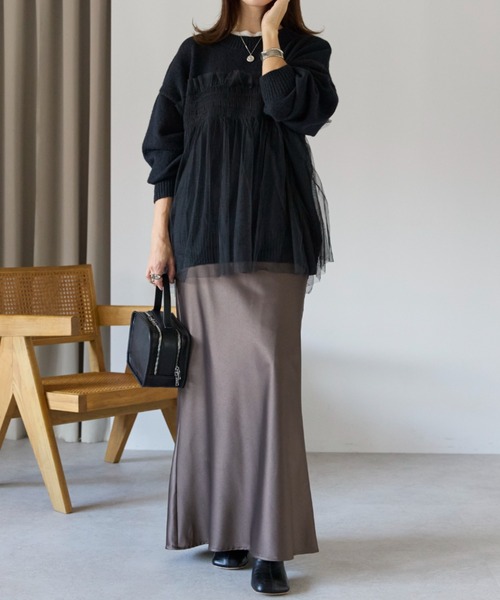 美品 プラージュ ニット セーター アルパカ フリル オーバーサイズ ブラック アルパカミドルゲージ ニット （ニット・セーター）｜自由区