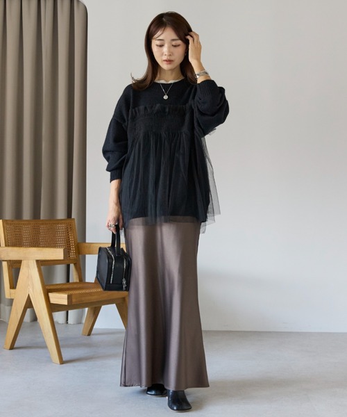 セール】新色追加＜着映えトップス＞アルパカタッチ チュール