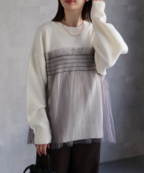 【新色：オフホワイト×グレー】
model：162cm 着用サイズ：F