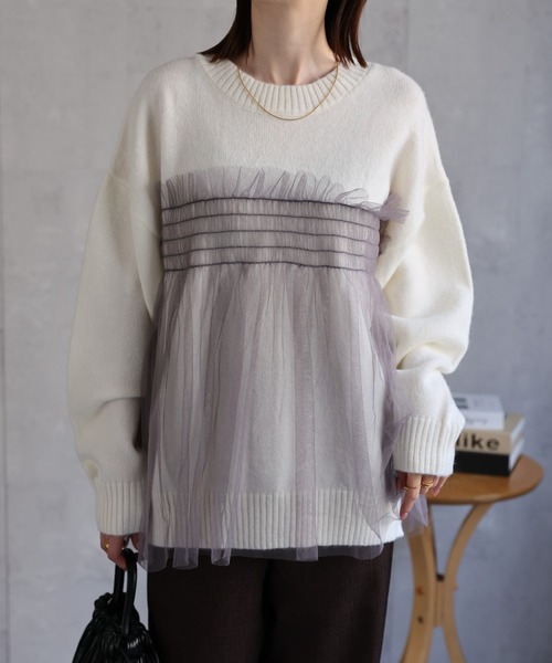 【新色：オフホワイト×グレー】
model：162cm 着用サイズ：F