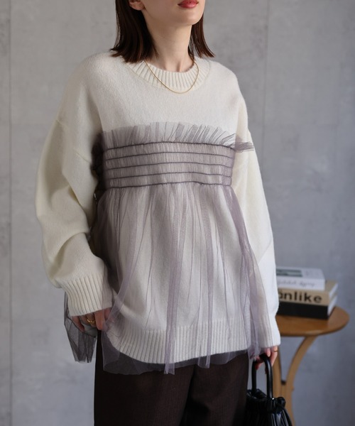 【新色：オフホワイト×グレー】
model：162cm 着用サイズ：F