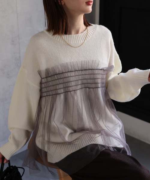 【新色：オフホワイト×グレー】
model：162cm 着用サイズ：F