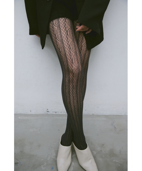 un/neu（アンノイ）の「レースタイツ  / デザインシアーレースタイツ（タイツ/ストッキング・レディース・チャコールグレー/ホワイト・FREE）」の2枚目の写真