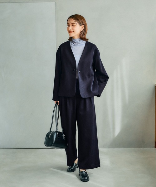 studio CLIP（スタディオクリップ）の「【みんなのリクエストSETUP】アイロンいらずジャケット＆パンツ[プチ・プラスサイズあり]（ノーカラージャケット・レディース・ブラック/グレー/ネイビー・FREE/ﾌﾘｰ(L)/PF）」の8枚目の写真