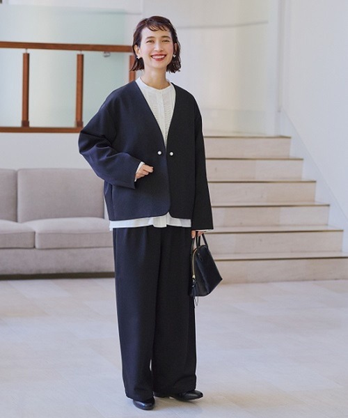 studio CLIP（スタディオクリップ）の「【みんなのリクエストSETUP】アイロンいらずジャケット＆パンツ[プチ・プラスサイズあり]（ノーカラージャケット・レディース・ブラック/グレー/ネイビー・FREE/ﾌﾘｰ(L)/PF）」の19枚目の写真