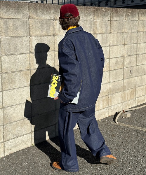 ［perushu］ダブルタックワイドデニムパンツ セールハトメループリジットワイドタックデニム（デニムパンツ