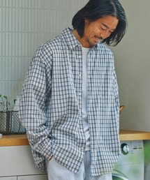 シャツ/ブラウス（ブルー・ネイビー/青色系・コットン）ファッション