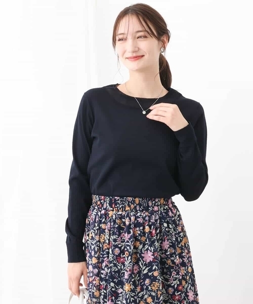 MK MICHEL KLEIN(エムケーミッシェルクラン)の「シアーネック切替えニット/洗える(ニット/セーター・レディース・ミント/ライム/ネイビー/グレイッシュベージュ・38)」の12枚目の写真