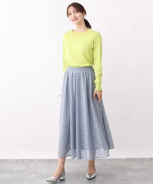 MK MICHEL KLEIN(エムケーミッシェルクラン)の「シアーネック切替えニット/洗える(ニット/セーター・レディース・ミント/ライム/ネイビー/グレイッシュベージュ・38)」の21枚目の写真