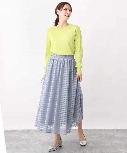 MK MICHEL KLEIN(エムケーミッシェルクラン)の「シアーネック切替えニット/洗える(ニット/セーター・レディース・ミント/ライム/ネイビー/グレイッシュベージュ・38)」の22枚目の写真