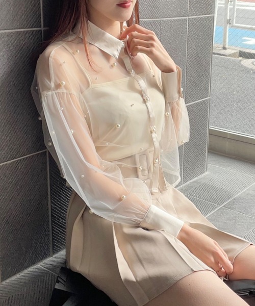 one way(ワンウェイ)の「パールまみれチュールシアーブラウス(シャツ/ブラウス・レディース・ホワイト/ブラック/ピンク・FREE)」の1枚目の写真