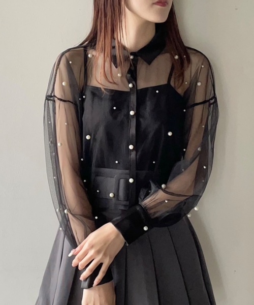 one way(ワンウェイ)の「パールまみれチュールシアーブラウス(シャツ/ブラウス・レディース・ホワイト/ブラック/ピンク・FREE)」の2枚目の写真