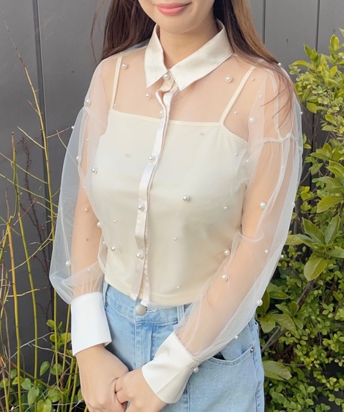 one way(ワンウェイ)の「パールまみれチュールシアーブラウス(シャツ/ブラウス・レディース・ホワイト/ブラック/ピンク・FREE)」の4枚目の写真