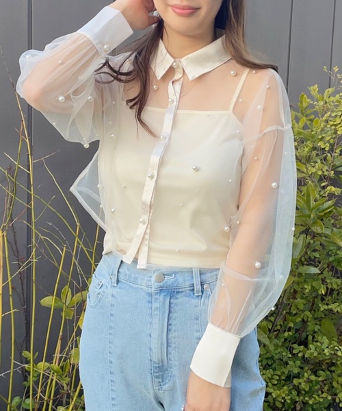 one way(ワンウェイ)の「パールまみれチュールシアーブラウス(シャツ/ブラウス・レディース・ホワイト/ブラック/ピンク・FREE)」の5枚目の写真