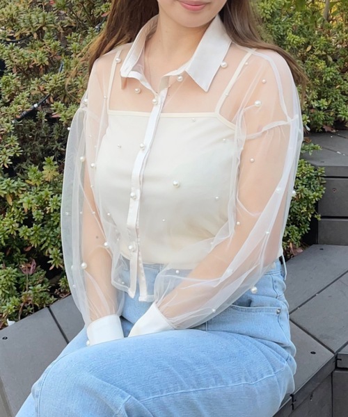 one way(ワンウェイ)の「パールまみれチュールシアーブラウス(シャツ/ブラウス・レディース・ホワイト/ブラック/ピンク・FREE)」の6枚目の写真