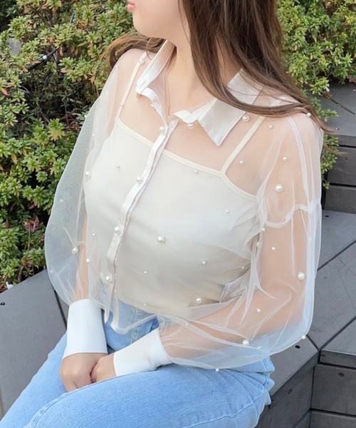 one way(ワンウェイ)の「パールまみれチュールシアーブラウス(シャツ/ブラウス・レディース・ホワイト/ブラック/ピンク・FREE)」の7枚目の写真