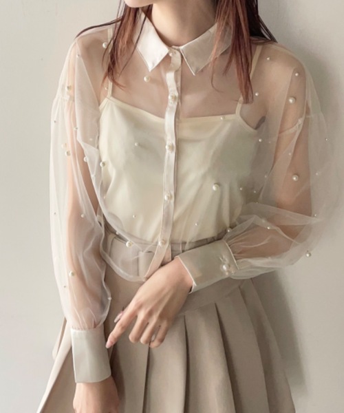 one way(ワンウェイ)の「パールまみれチュールシアーブラウス(シャツ/ブラウス・レディース・ホワイト/ブラック/ピンク・FREE)」の14枚目の写真