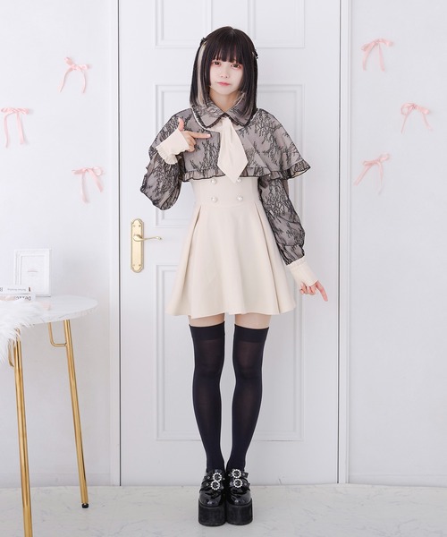 Pal elfy（パルエルフィー）の「ネクタイ付きケープ風ワンピース（ワンピース・レディース・ブラック/アイボリー・フリー）」の9枚目の写真