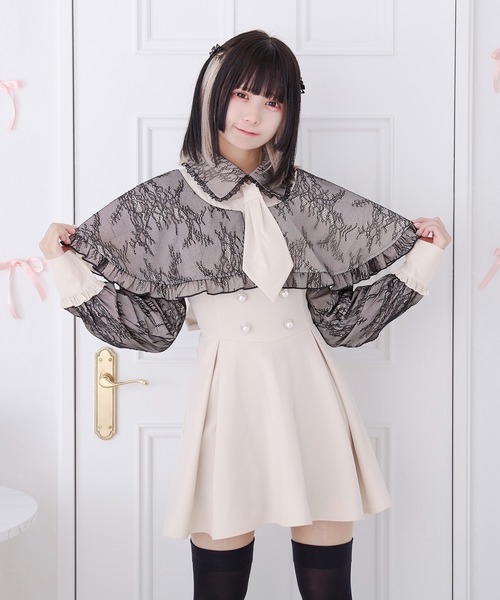 Pal elfy（パルエルフィー）の「ネクタイ付きケープ風ワンピース（ワンピース・レディース・ブラック/アイボリー・フリー）」の7枚目の写真