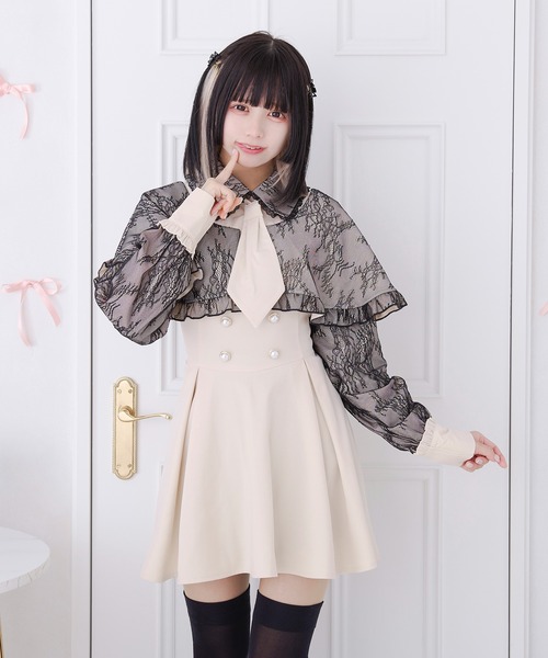 Pal elfy（パルエルフィー）の「ネクタイ付きケープ風ワンピース（ワンピース・レディース・ブラック/アイボリー・フリー）」の4枚目の写真
