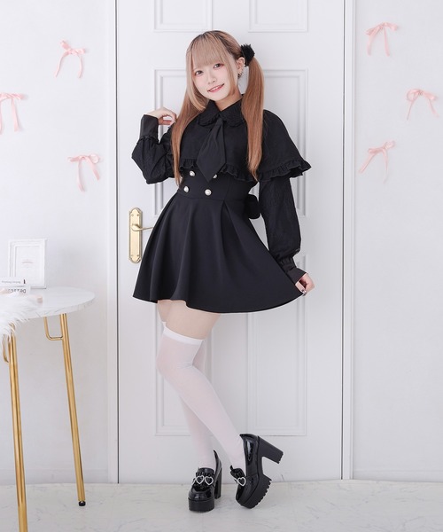 Pal elfy（パルエルフィー）の「ネクタイ付きケープ風ワンピース（ワンピース・レディース・ブラック/アイボリー・フリー）」の21枚目の写真