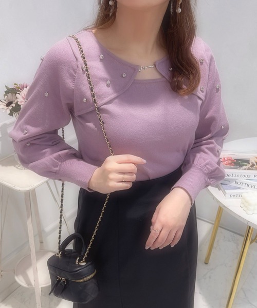 apres jour（アプレジュール）の「フロントオープンビジューニット【ZOZOTOWN限定アイテム】（ニット/セーター・レディース・ピンク/アイボリー/ラベンダー・X-LARGE/フリー）」の3枚目の写真