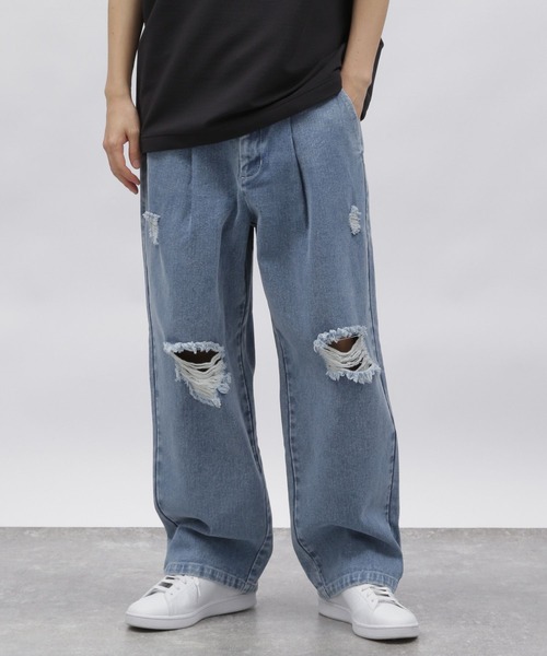 LAKOLE(ラコレ)の「加工デニムパンツ / 991908(デニムパンツ・メンズ・サックスブルー/カーキ/ライトブルー・MEDIUM/LARGE)」の2枚目の写真