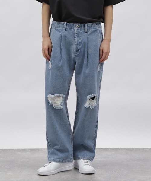 LAKOLE(ラコレ)の「加工デニムパンツ / 991908(デニムパンツ・メンズ・サックスブルー/カーキ/ライトブルー・MEDIUM/LARGE)」の9枚目の写真