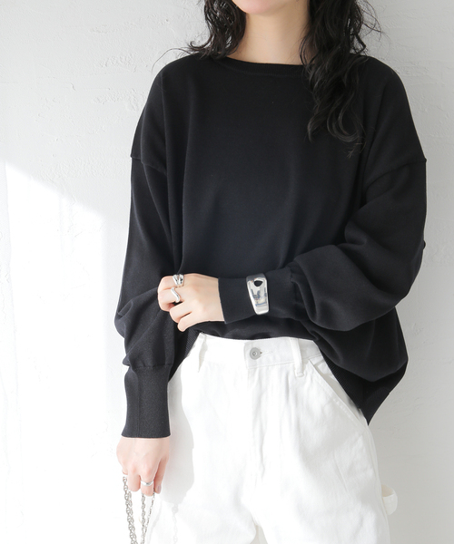 JOURNAL STANDARD（ジャーナルスタンダード）の「クリアヤーンボートネックプルオーバー（ニット/セーター・レディース・ベージュ/ブラック/ブルー・FREE）」の4枚目の写真