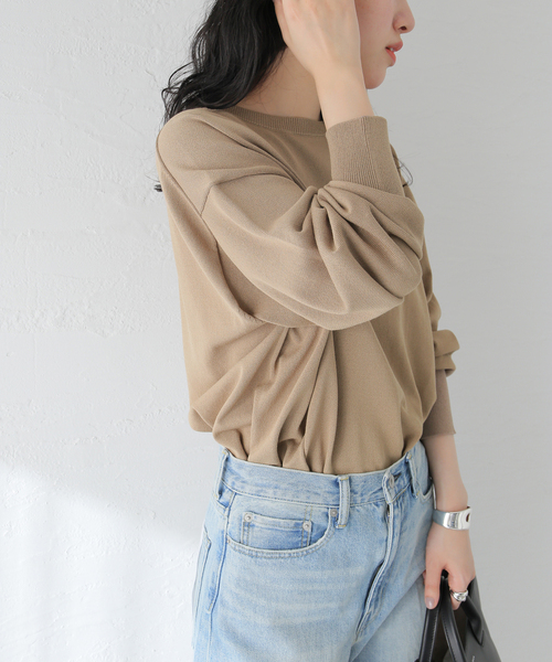 JOURNAL STANDARD（ジャーナルスタンダード）の「クリアヤーンボートネックプルオーバー（ニット/セーター・レディース・ベージュ/ブラック/ブルー・FREE）」の8枚目の写真