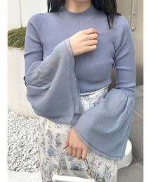 MERCURYDUO | 異素材フレアスリーブ切替ニット(ニット/セーター)